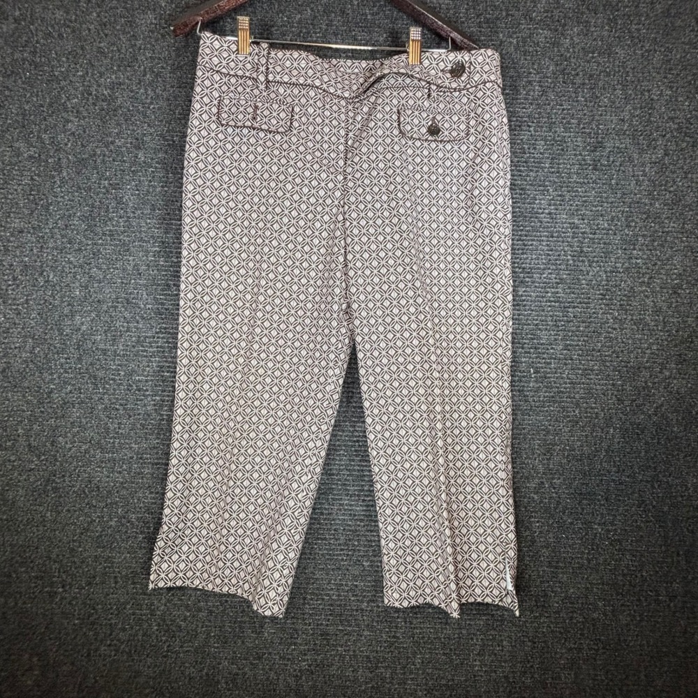 Ann Taylor Lindsay Brown Geometric Leaf Print Cropped Pants Womens Size 8‎